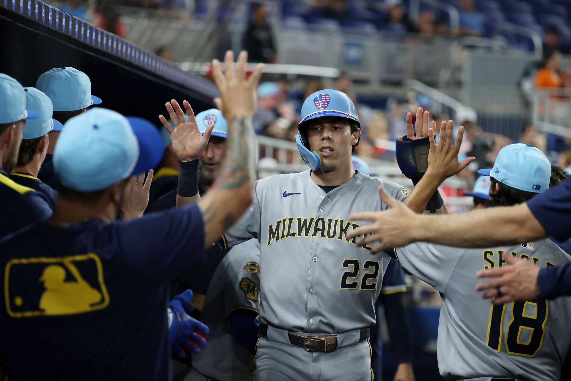Yelich in action against the Miami Marlins - Source: Getty
